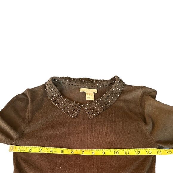 H&M Women’s Beaded Peter Pan Collar Lightweight Holiday Sweater Black XS - Picture 5 of 7